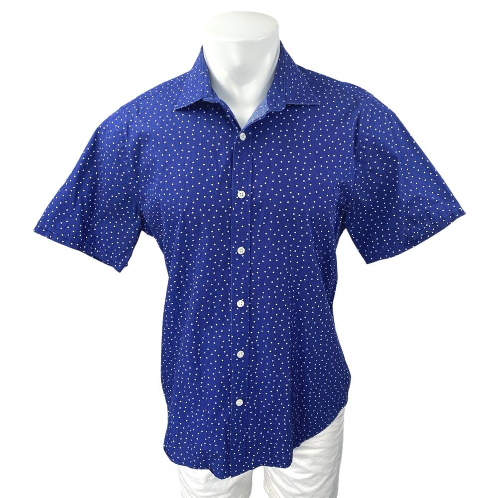Aqua Men's Blue Polka Dot Short Sleeve Classic Button Down Shirt Top Size M
